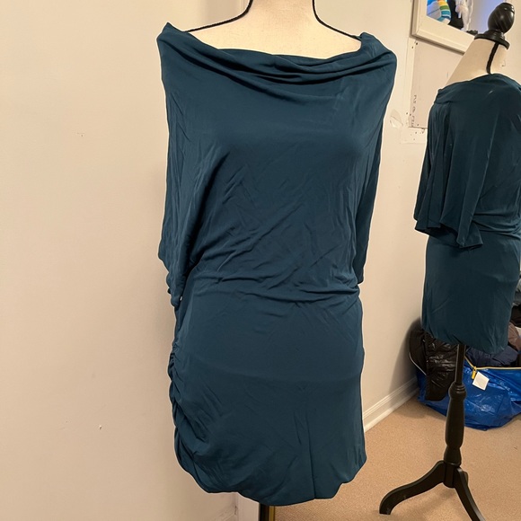 Halston Heritage Teal Off Shoulder Dress - Picture 1 of 11